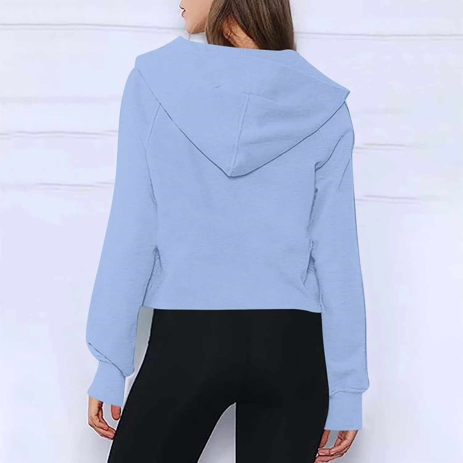 Half Zip Cropped Hoodies for Women Fleece Quarter Zip Up Pullover Oversized Sweatshirts 2024 Fall Clothes with Pocket