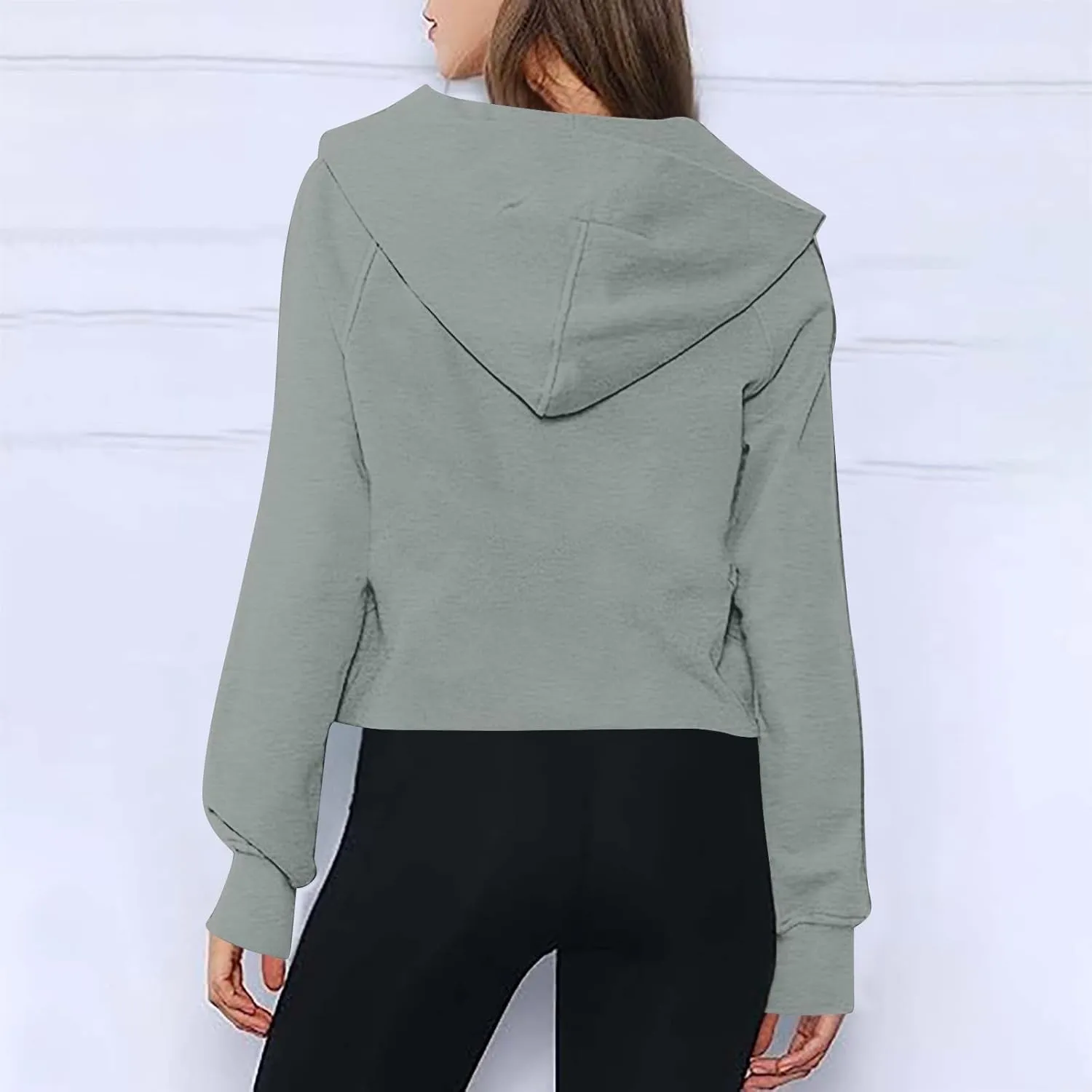 Half Zip Cropped Hoodies for Women Fleece Quarter Zip Up Pullover Oversized Sweatshirts 2024 Fall Clothes with Pocket