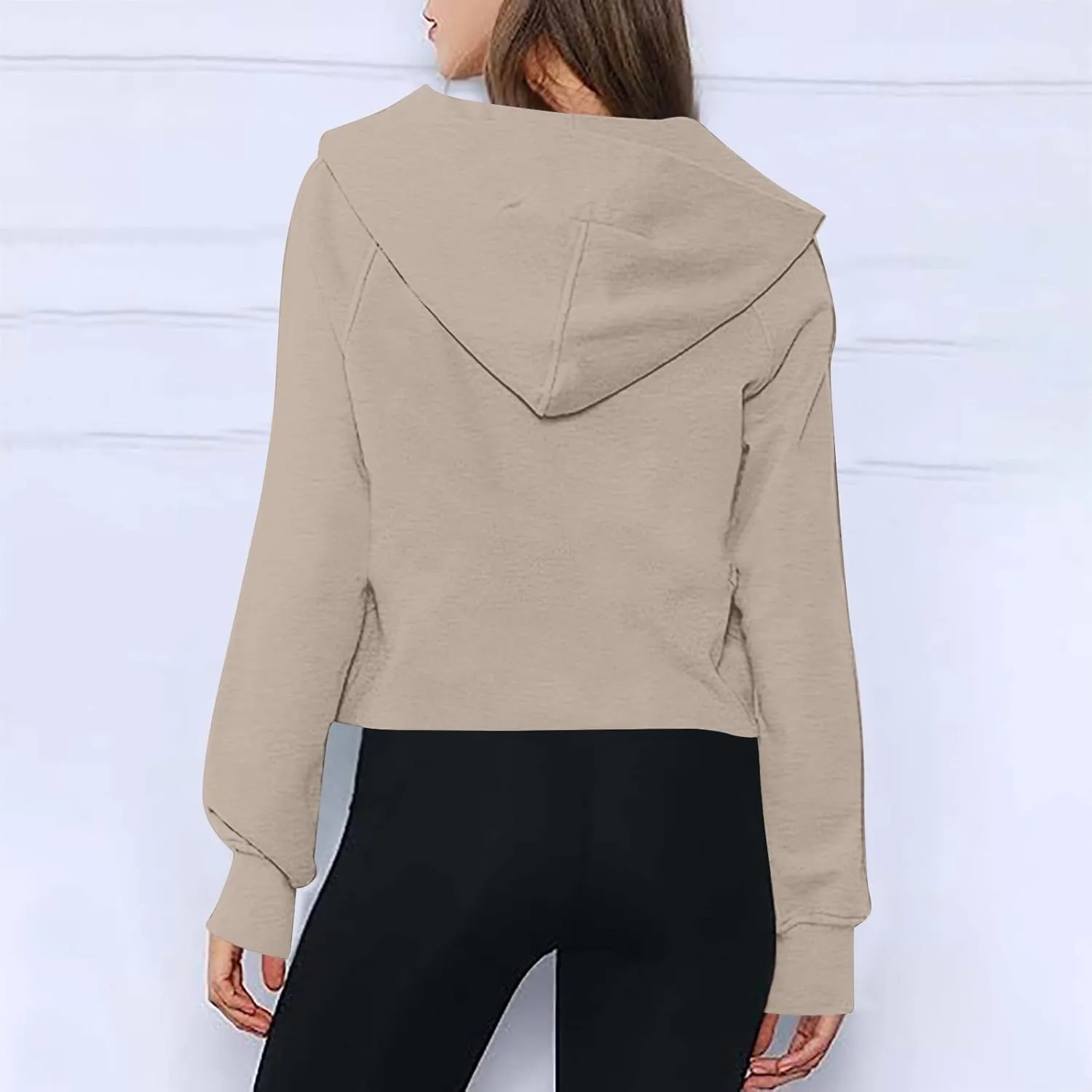 Half Zip Cropped Hoodies for Women Fleece Quarter Zip Up Pullover Oversized Sweatshirts 2024 Fall Clothes with Pocket