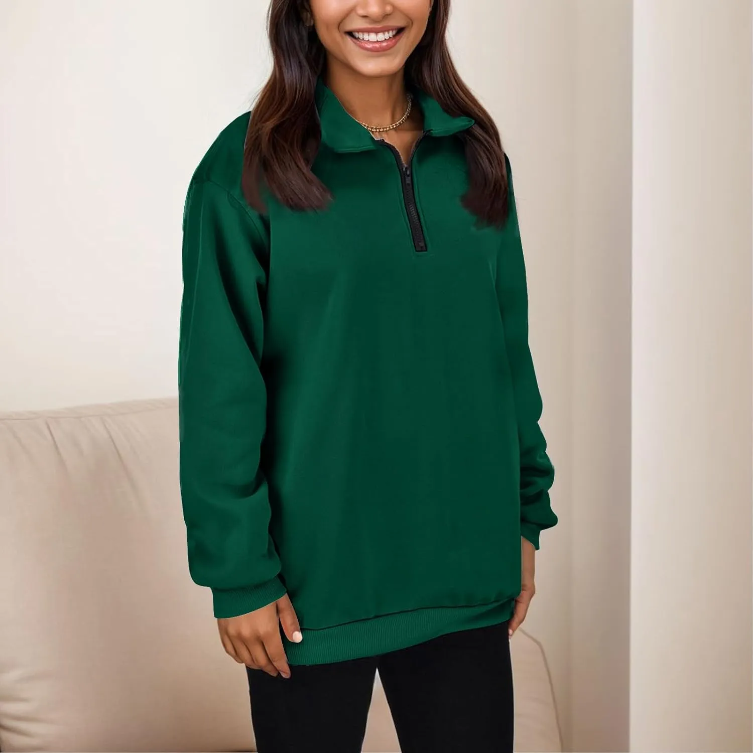Half Zip Sweatshirt Women Trendy Cropped Hoodies Fleece Jackets Pullover Fall Outfits 2024 Winter Clothes