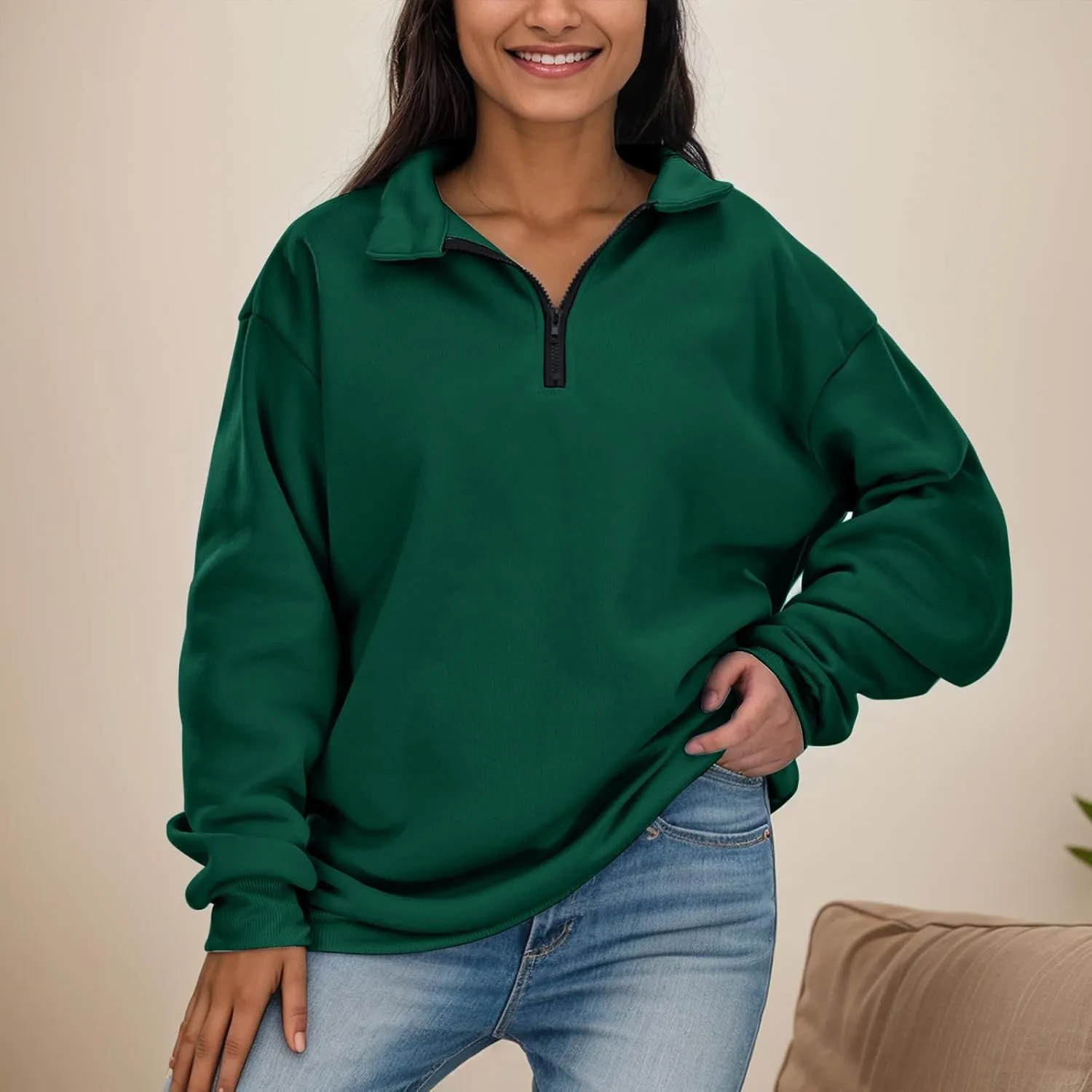 Half Zip Sweatshirt Women Trendy Cropped Hoodies Fleece Jackets Pullover Fall Outfits 2024 Winter Clothes