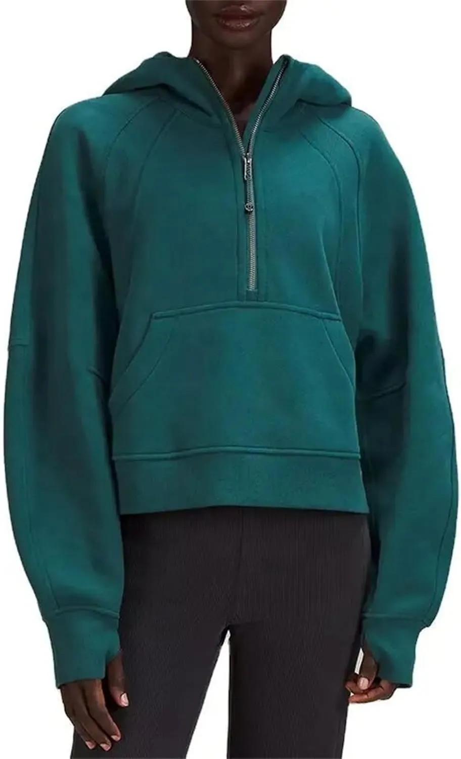 Half Zip Up Hoodies for Women Cropped Casual Fleece Hooded Sweatshirt Trendy Thumb Hole Long Sleeve Shirts Pullover