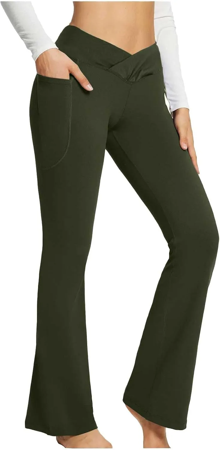 High Waist Yoga Pants with Pockets Warm Yoga Pants High Waist Buttocks Stretch Fitness Tummy Control Flare Leggings