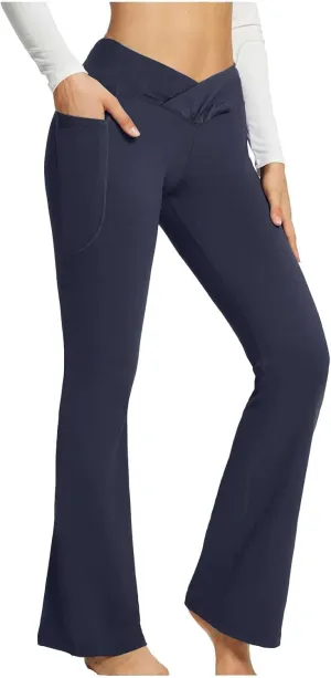 High Waist Yoga Pants with Pockets Warm Yoga Pants High Waist Buttocks Stretch Fitness Tummy Control Flare Leggings