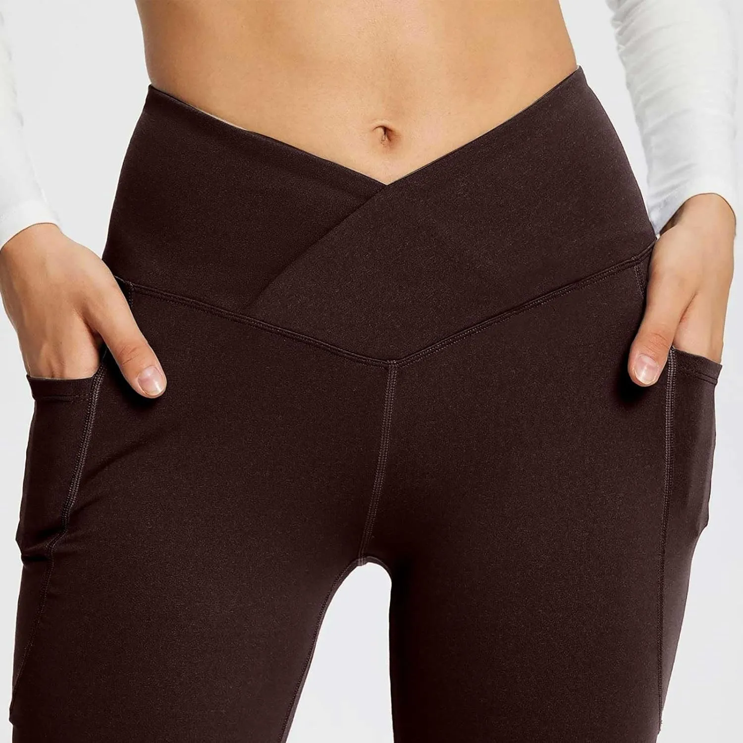 High Waist Yoga Pants with Pockets Warm Yoga Pants High Waist Buttocks Stretch Fitness Tummy Control Flare Leggings