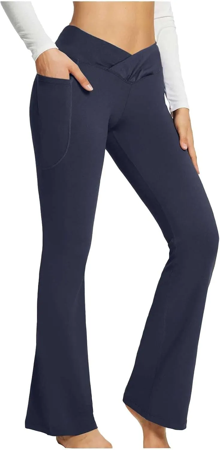 High Waist Yoga Pants with Pockets Warm Yoga Pants High Waist Buttocks Stretch Fitness Tummy Control Flare Leggings