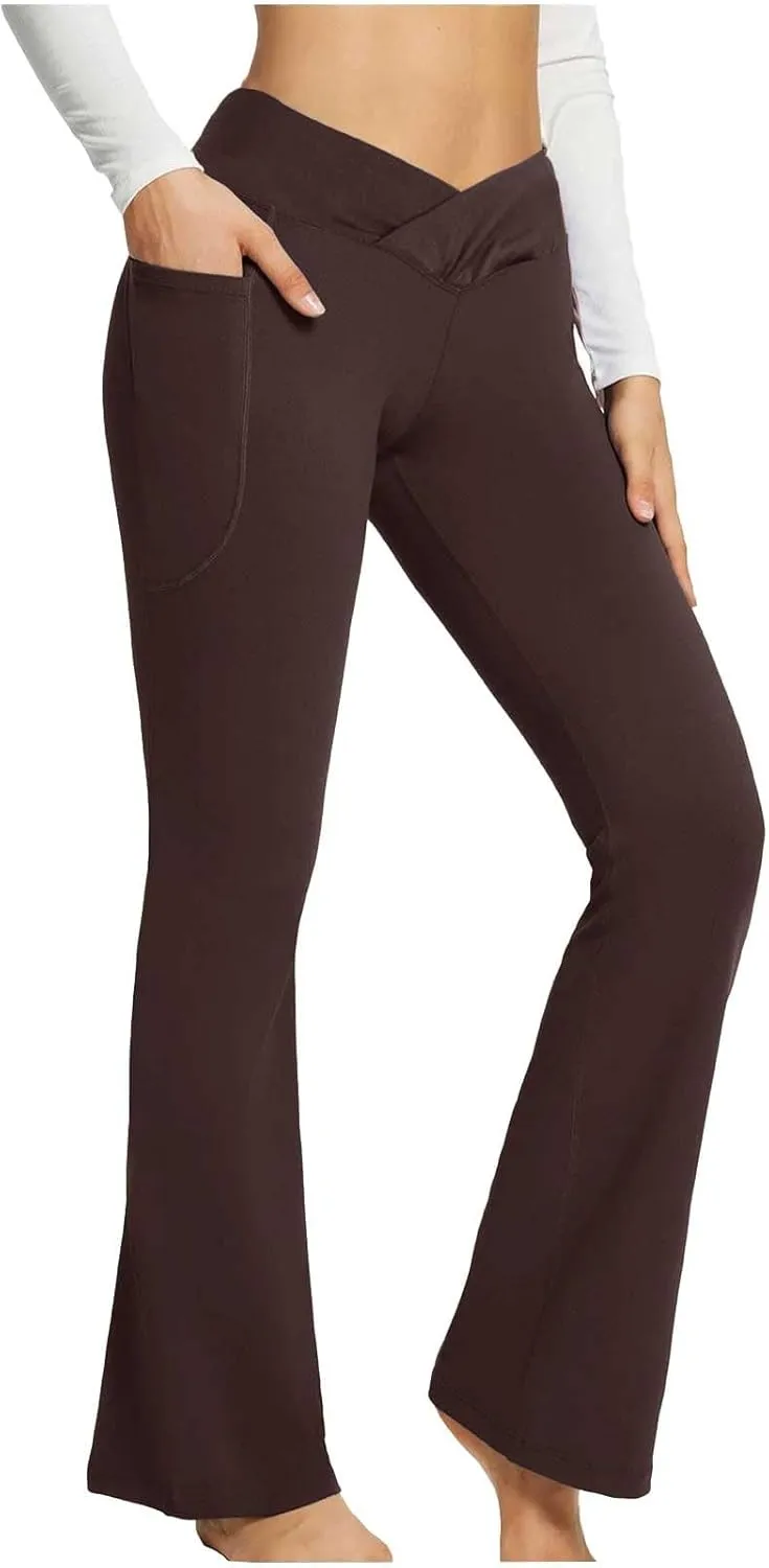 High Waist Yoga Pants with Pockets Warm Yoga Pants High Waist Buttocks Stretch Fitness Tummy Control Flare Leggings