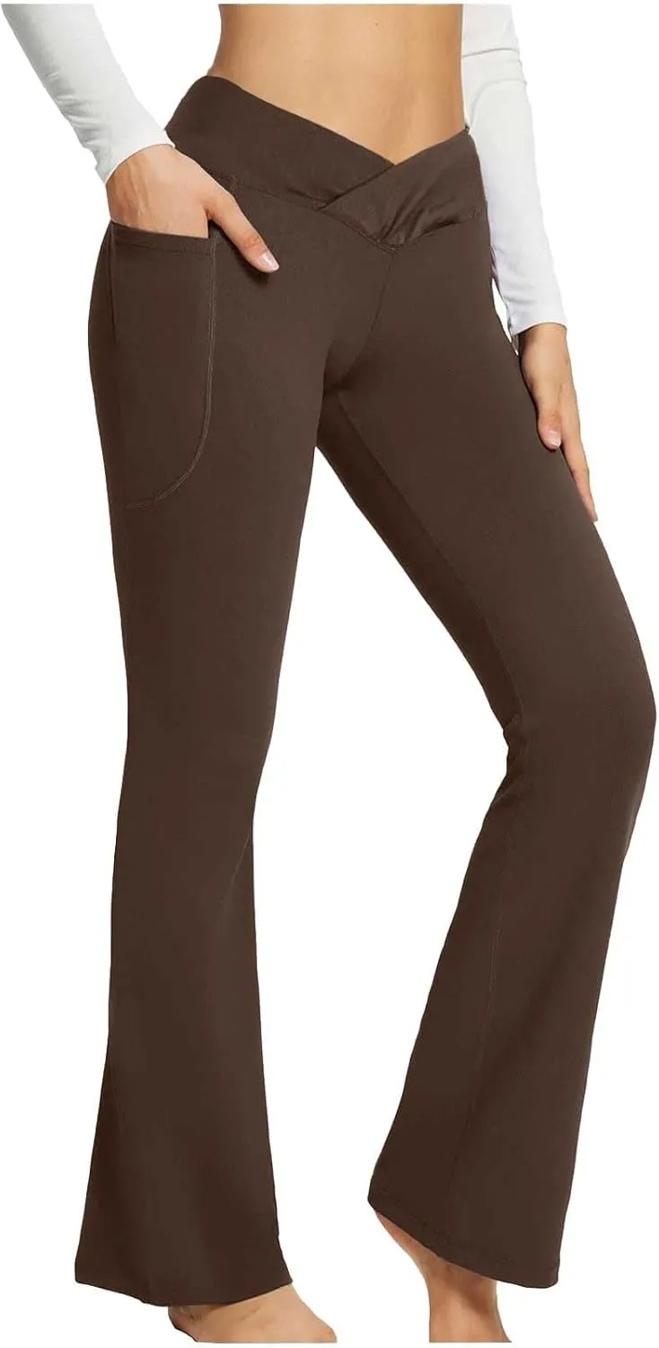 High Waist Yoga Pants with Pockets Warm Yoga Pants High Waist Buttocks Stretch Fitness Tummy Control Flare Leggings