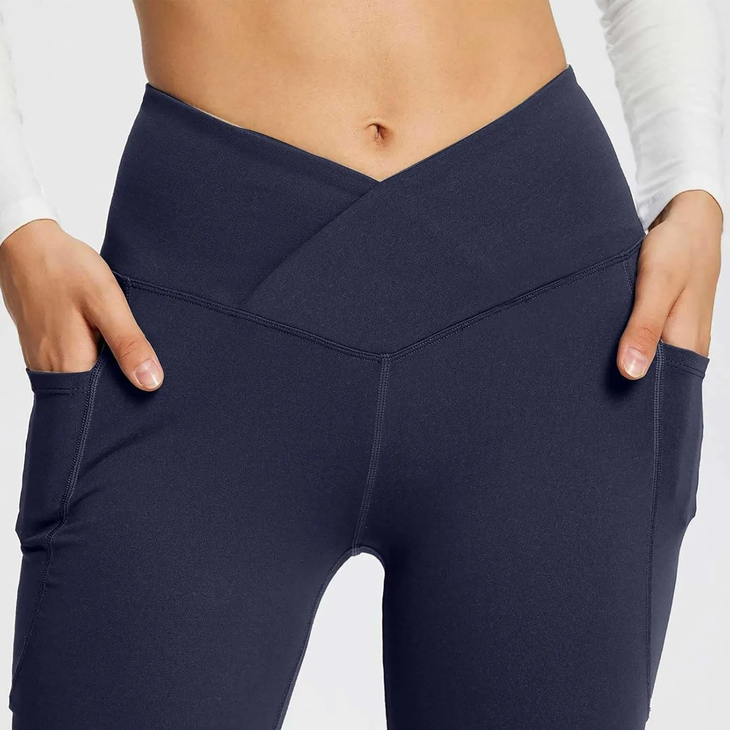High Waist Yoga Pants with Pockets Warm Yoga Pants High Waist Buttocks Stretch Fitness Tummy Control Flare Leggings