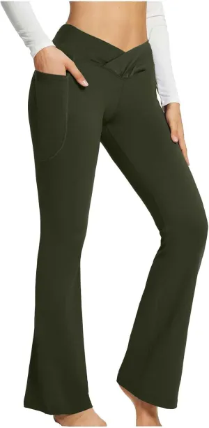 High Waist Yoga Pants with Pockets Warm Yoga Pants High Waist Buttocks Stretch Fitness Tummy Control Flare Leggings