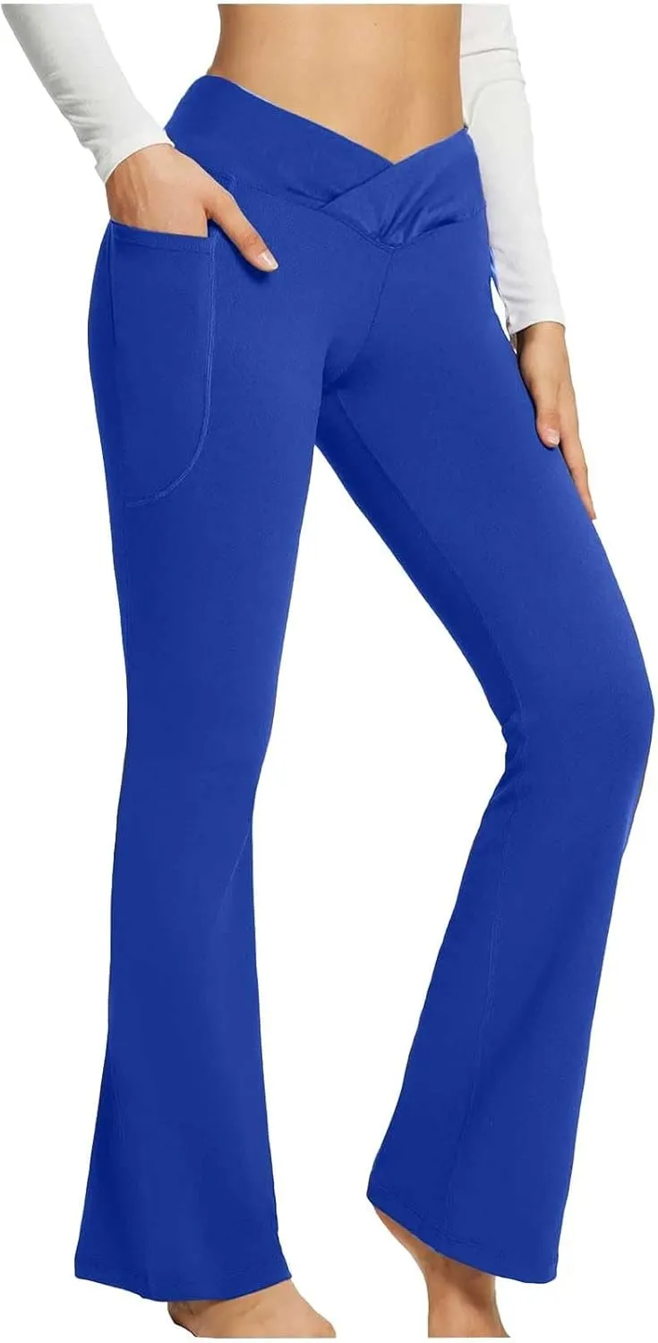 High Waist Yoga Pants with Pockets Warm Yoga Pants High Waist Buttocks Stretch Fitness Tummy Control Flare Leggings