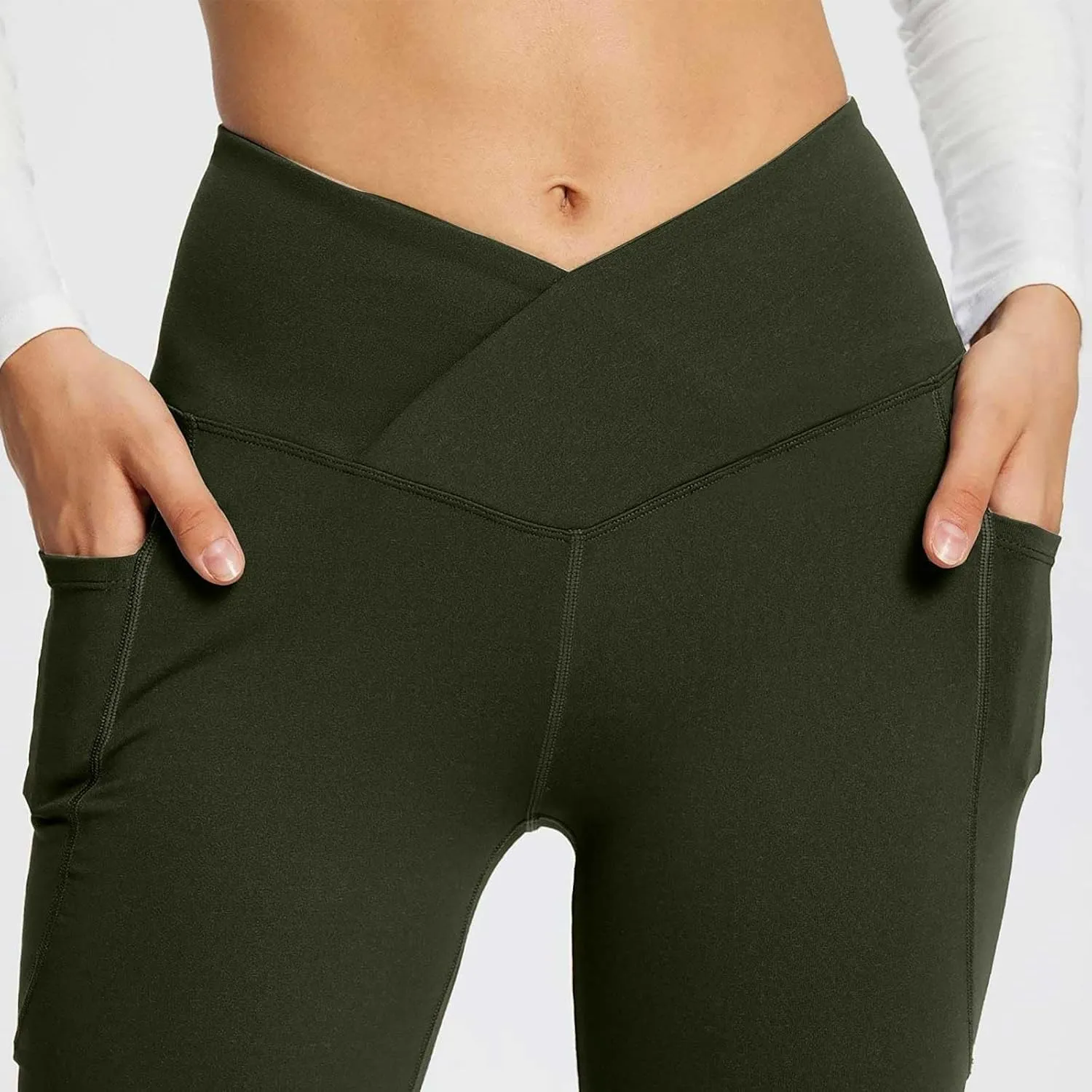 High Waist Yoga Pants with Pockets Warm Yoga Pants High Waist Buttocks Stretch Fitness Tummy Control Flare Leggings