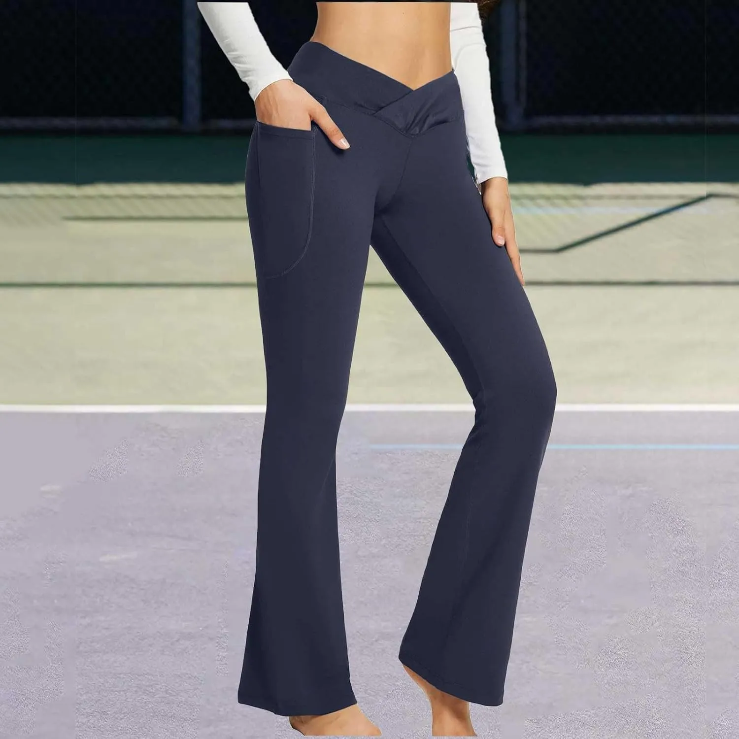 High Waist Yoga Pants with Pockets Warm Yoga Pants High Waist Buttocks Stretch Fitness Tummy Control Flare Leggings