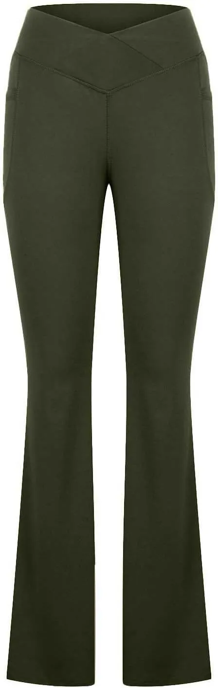 High Waist Yoga Pants with Pockets Warm Yoga Pants High Waist Buttocks Stretch Fitness Tummy Control Flare Leggings