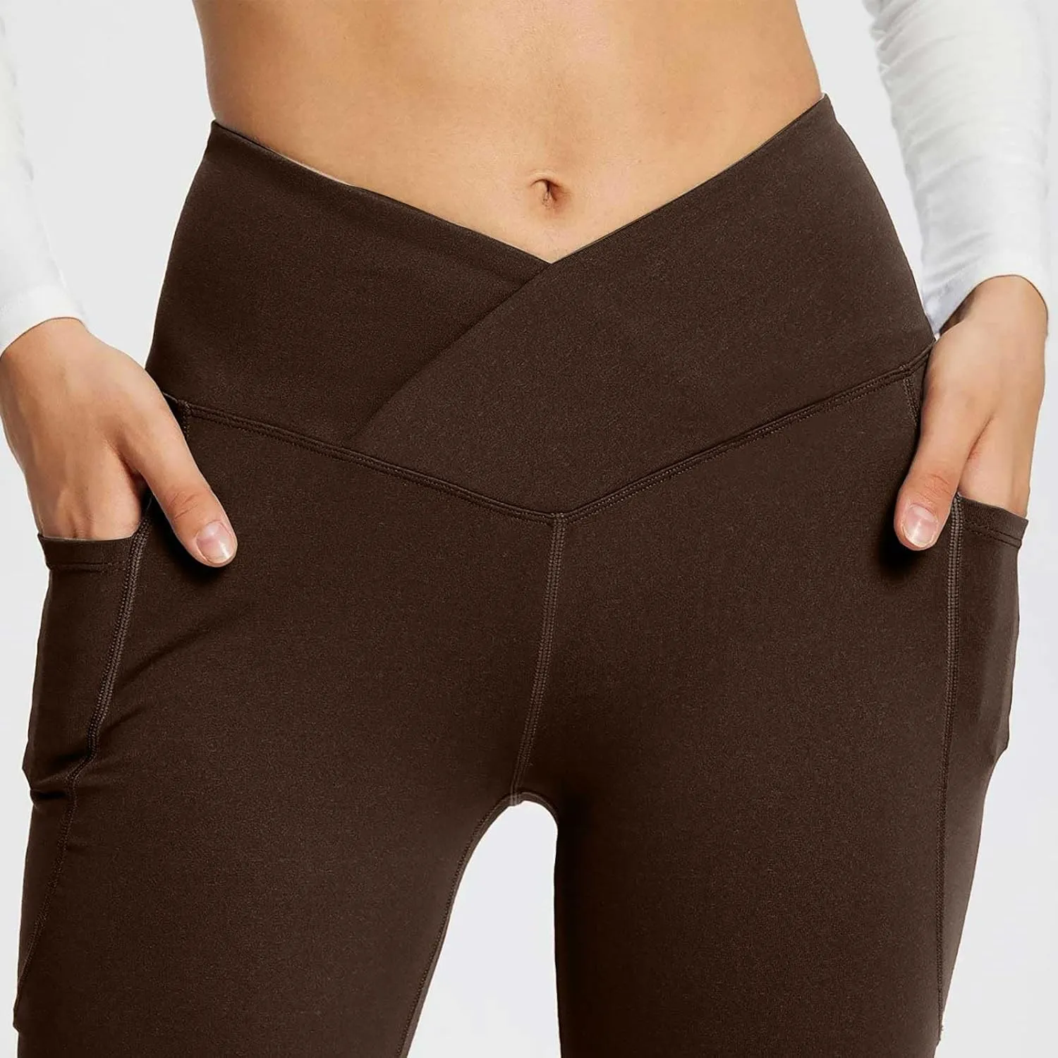 High Waist Yoga Pants with Pockets Warm Yoga Pants High Waist Buttocks Stretch Fitness Tummy Control Flare Leggings