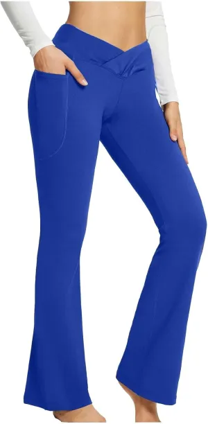 High Waist Yoga Pants with Pockets Warm Yoga Pants High Waist Buttocks Stretch Fitness Tummy Control Flare Leggings