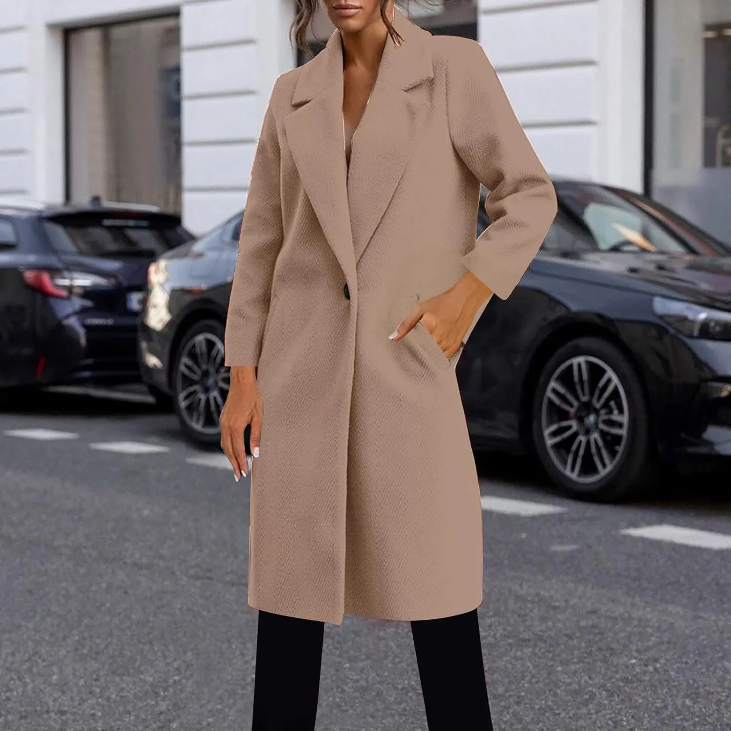 hlysgo Women's Long Wool Blend Pea Coat Casual Overcoat Notched Lapel Collar Trench Coat Single Breasted Jacket Outerwear