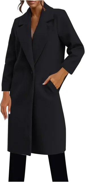 hlysgo Women's Long Wool Blend Pea Coat Casual Overcoat Notched Lapel Collar Trench Coat Single Breasted Jacket Outerwear