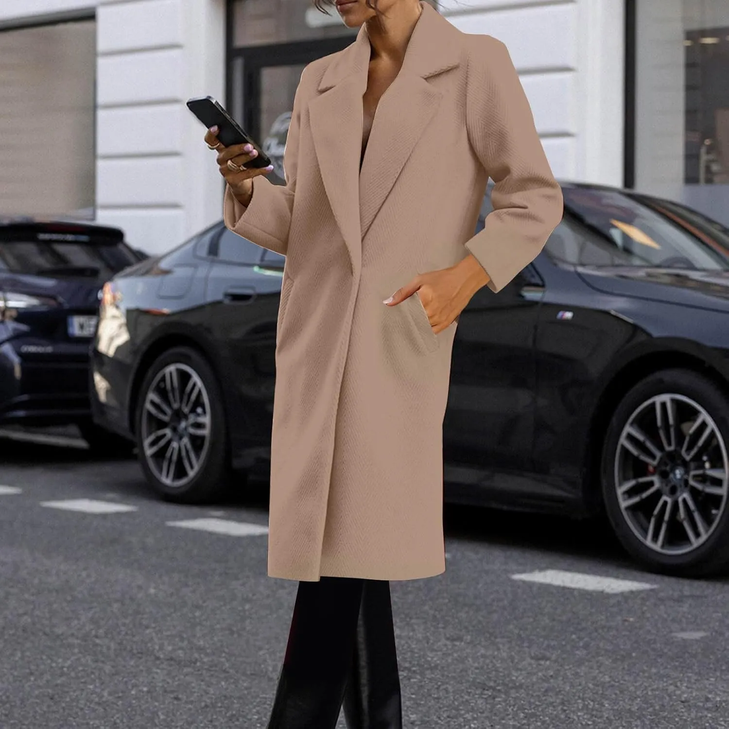hlysgo Women's Long Wool Blend Pea Coat Casual Overcoat Notched Lapel Collar Trench Coat Single Breasted Jacket Outerwear
