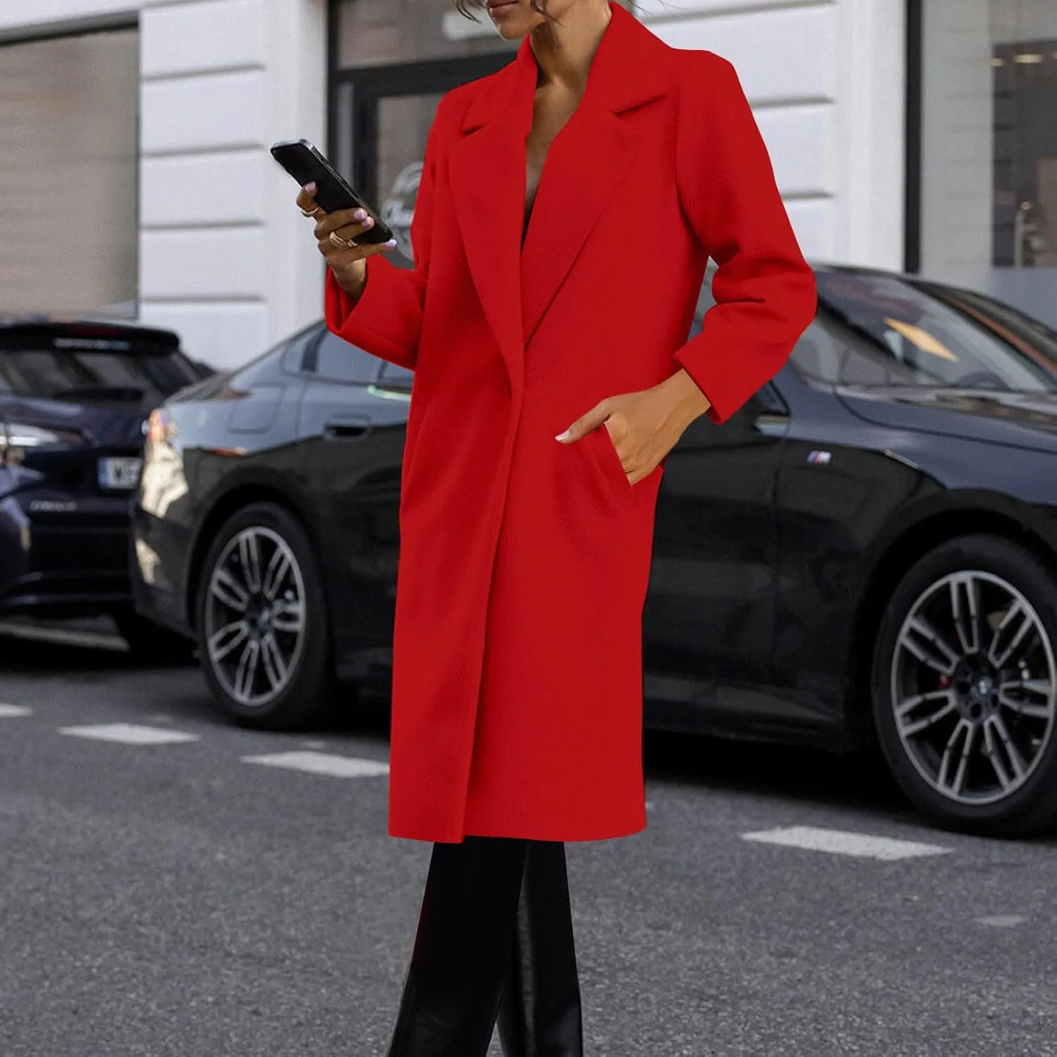 hlysgo Women's Long Wool Blend Pea Coat Casual Overcoat Notched Lapel Collar Trench Coat Single Breasted Jacket Outerwear
