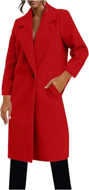 hlysgo Women's Long Wool Blend Pea Coat Casual Overcoat Notched Lapel Collar Trench Coat Single Breasted Jacket Outerwear