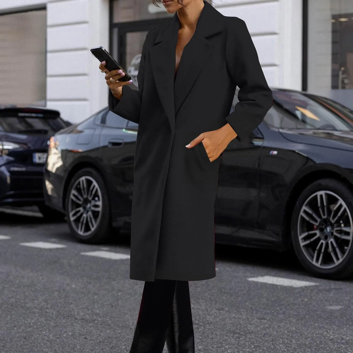 hlysgo Women's Long Wool Blend Pea Coat Casual Overcoat Notched Lapel Collar Trench Coat Single Breasted Jacket Outerwear