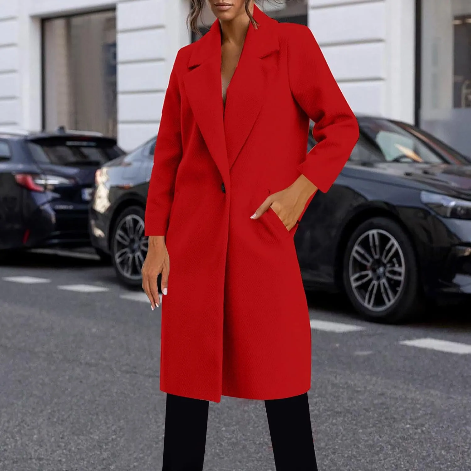 hlysgo Women's Long Wool Blend Pea Coat Casual Overcoat Notched Lapel Collar Trench Coat Single Breasted Jacket Outerwear
