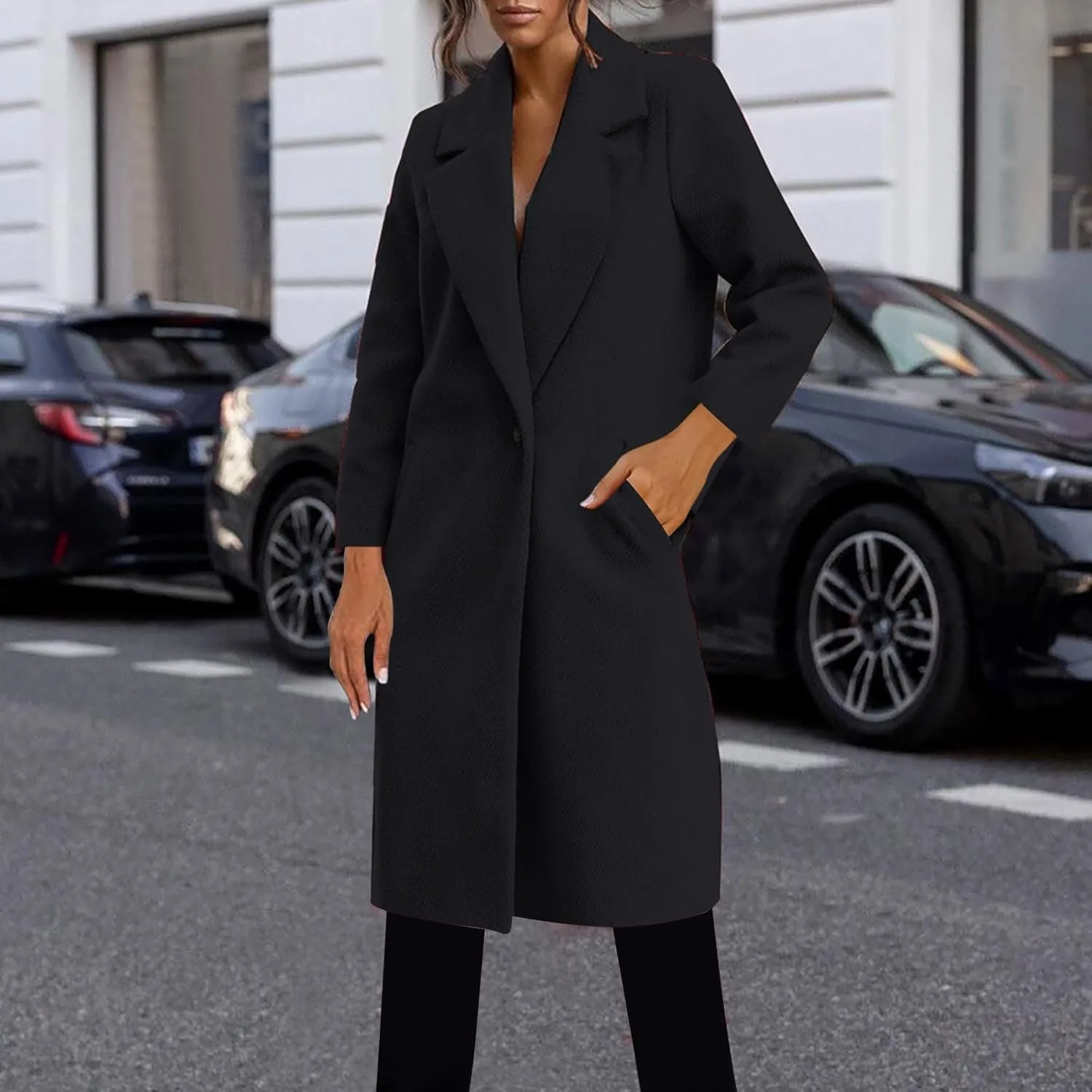 hlysgo Women's Long Wool Blend Pea Coat Casual Overcoat Notched Lapel Collar Trench Coat Single Breasted Jacket Outerwear