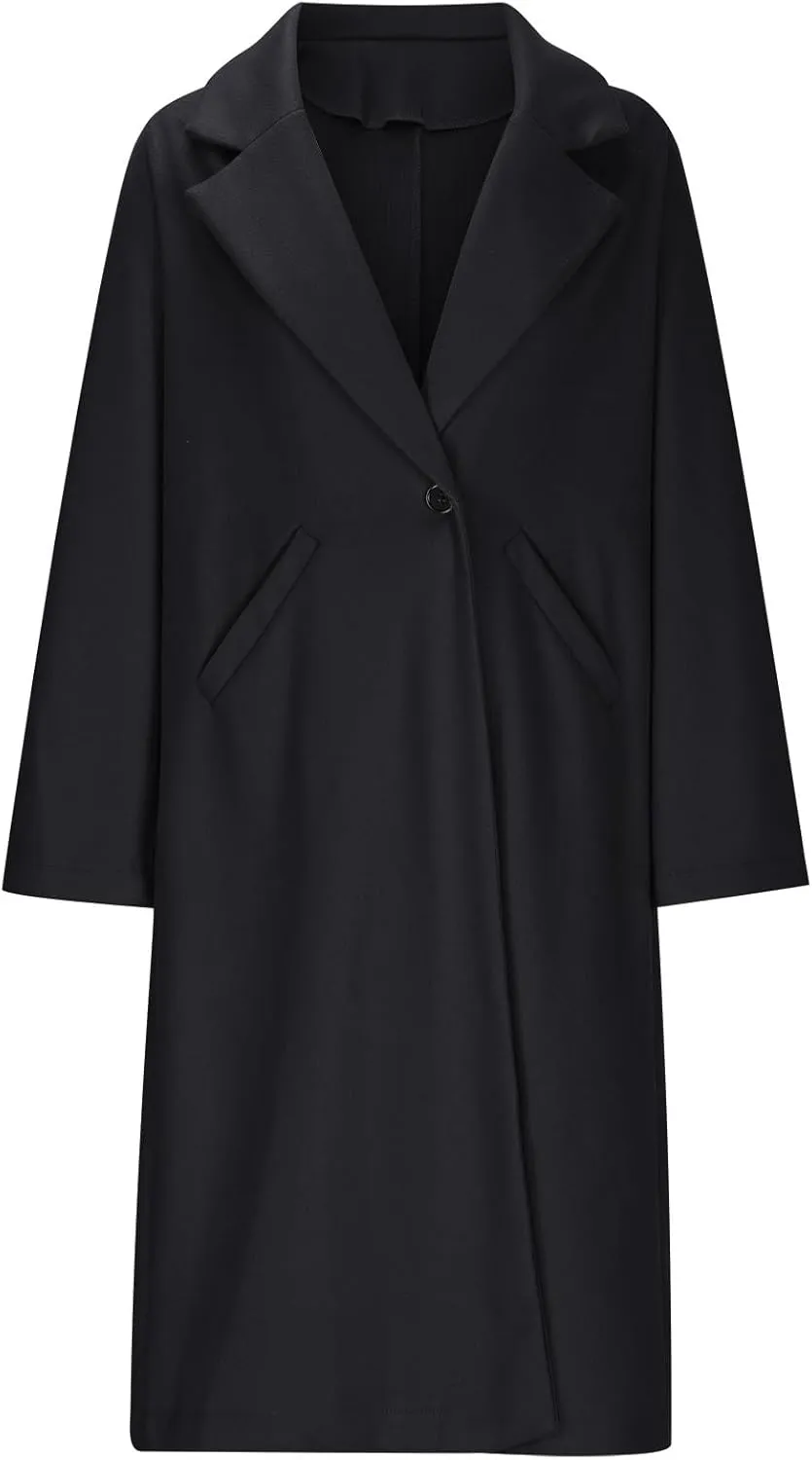 hlysgo Women's Long Wool Blend Pea Coat Casual Overcoat Notched Lapel Collar Trench Coat Single Breasted Jacket Outerwear