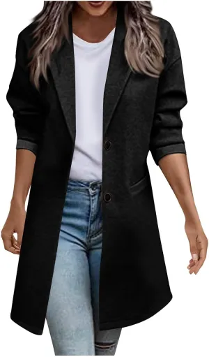 hlysgo Womens Single Breasted Trench Coat Long Sleeve Slim Peacoat Casual Lapel Cardigan Outwear Fall Winter Clothes