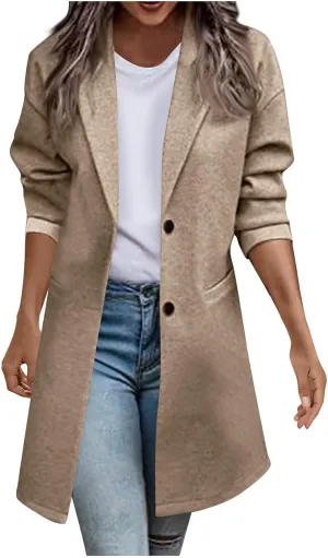 hlysgo Womens Single Breasted Trench Coat Long Sleeve Slim Peacoat Casual Lapel Cardigan Outwear Fall Winter Clothes