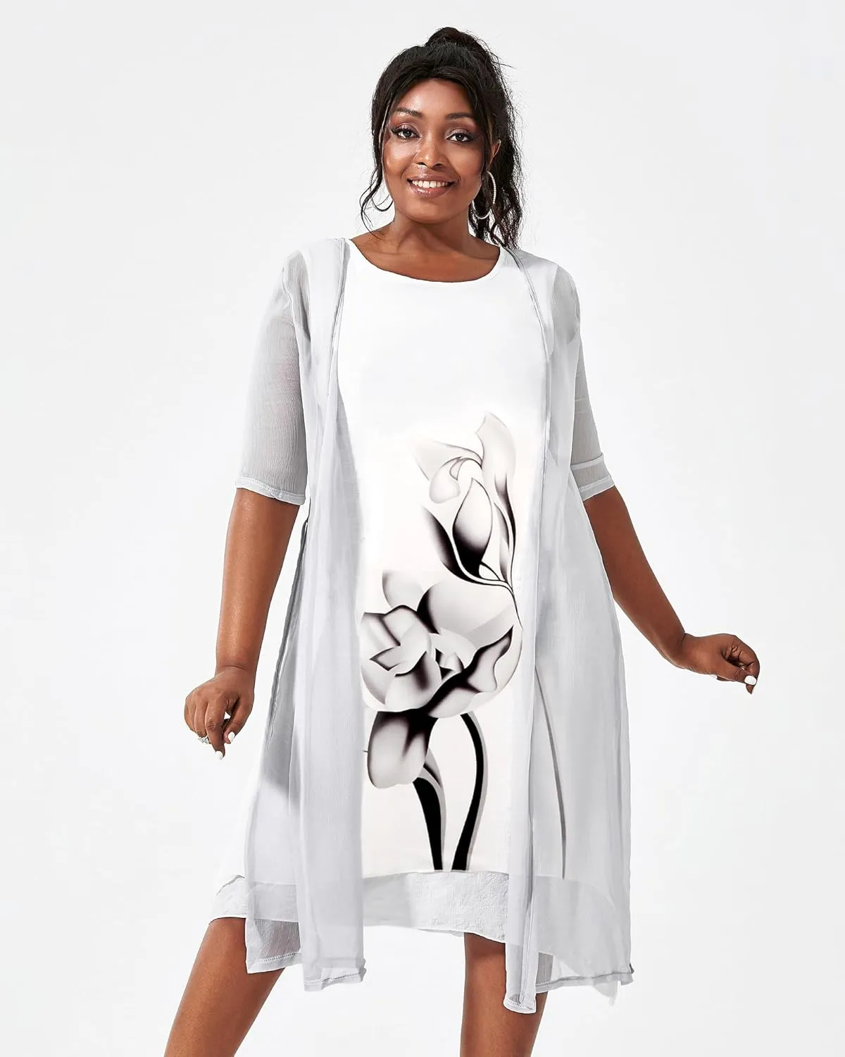 Honwenle Women's Linen Dress 2 Piece Outfit Floral Sleeveless Loose Maxi Summer Dresses with Jacket Formal Casual