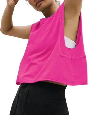 HUGOOME Women Workout Tank Tops Oversized Crop Sleeveless Tee Loose Fit Boxy Basic Yoga Active Summer T Shirts Gym 2025