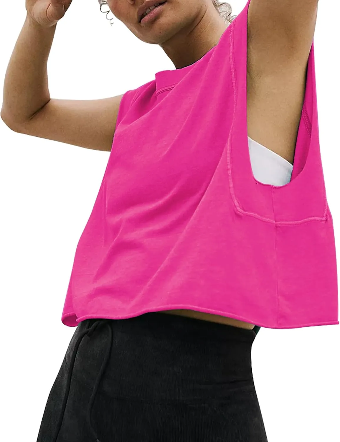 HUGOOME Women Workout Tank Tops Oversized Crop Sleeveless Tee Loose Fit Boxy Basic Yoga Active Summer T Shirts Gym 2025