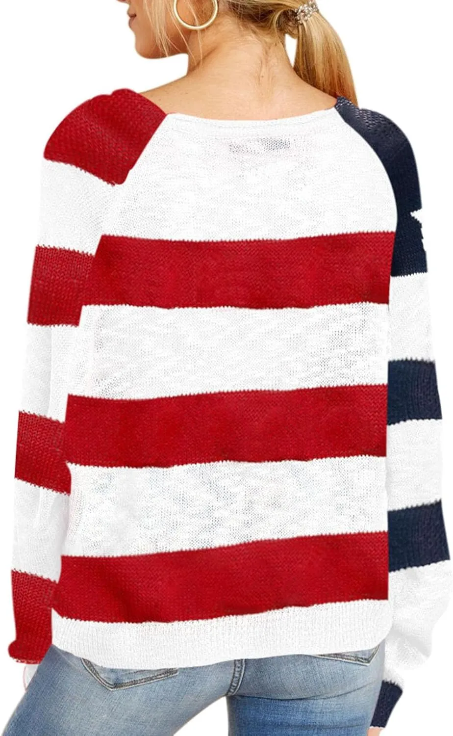 HUUSA Oversized Sweaters for Women Crewneck Tops Knitted Baggy Pullover Sexy See Through Beach Coverups Relaxed Fit