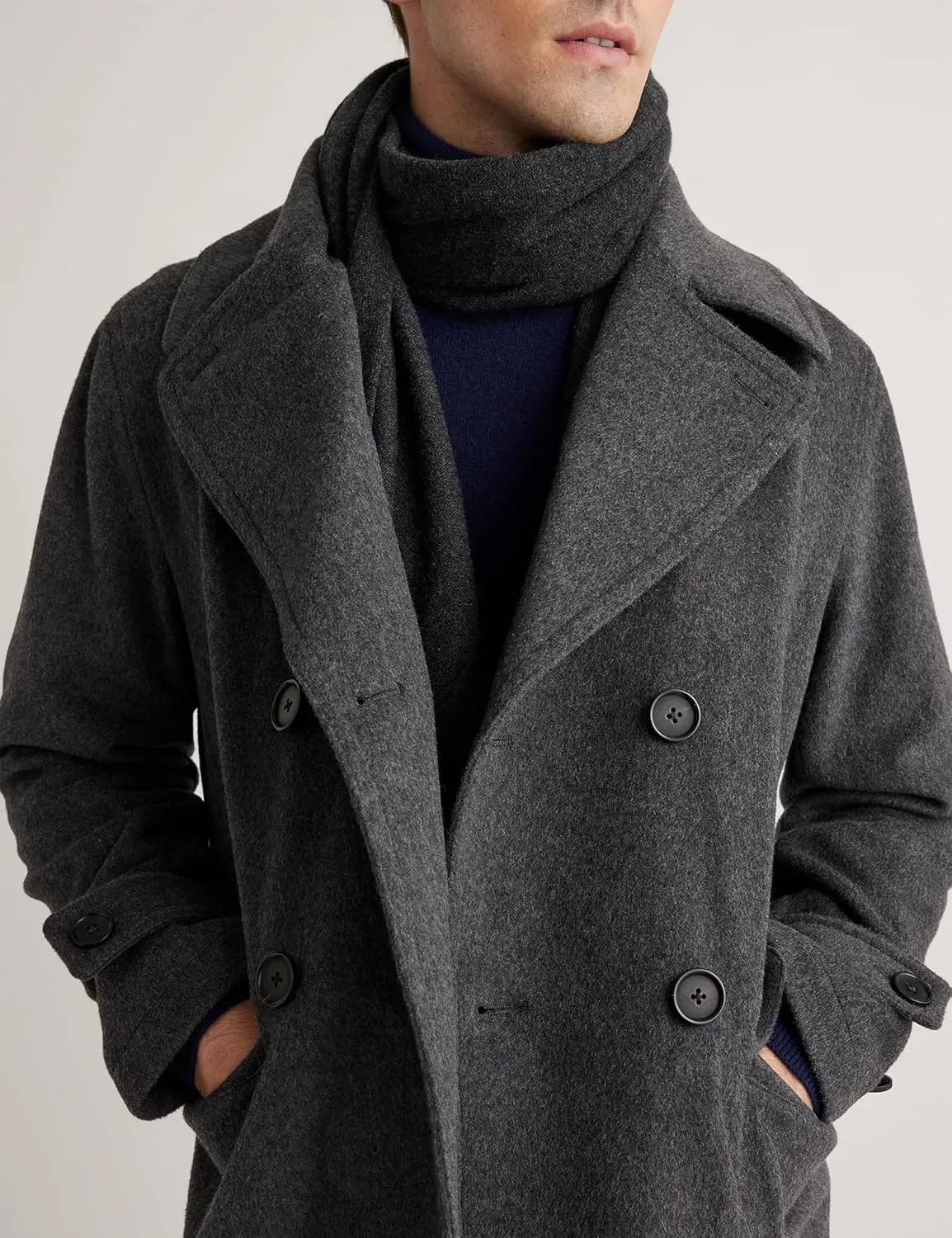 IDEALSANXUN Mens Casual Double Breasted Wool Trench Coat Peacoat Winter Jackets