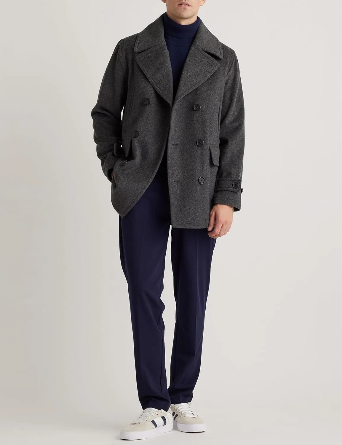 IDEALSANXUN Mens Casual Double Breasted Wool Trench Coat Peacoat Winter Jackets