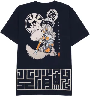 Japanese Design T-Shirts (Discharge Print Series/Salamander UN - Navy M) 100% Cotton/Streetwear Oversized Unisex Graphic Tee T Shirt Men Women