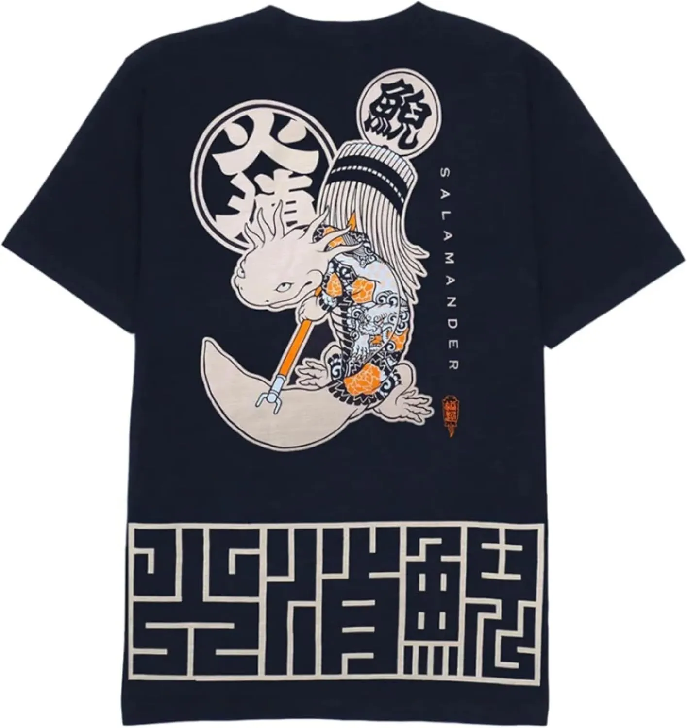 Japanese Design T-Shirts (Discharge Print Series/Salamander UN - Navy M) 100% Cotton/Streetwear Oversized Unisex Graphic Tee T Shirt Men Women