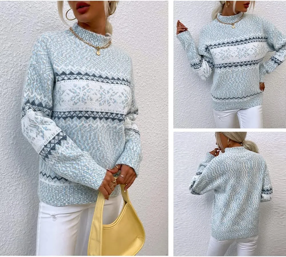 JUNBOON Women’s Casual Leopard Print Knitted Pullover Sweaters Long Sleeve Crew Neck Jumper Tops
