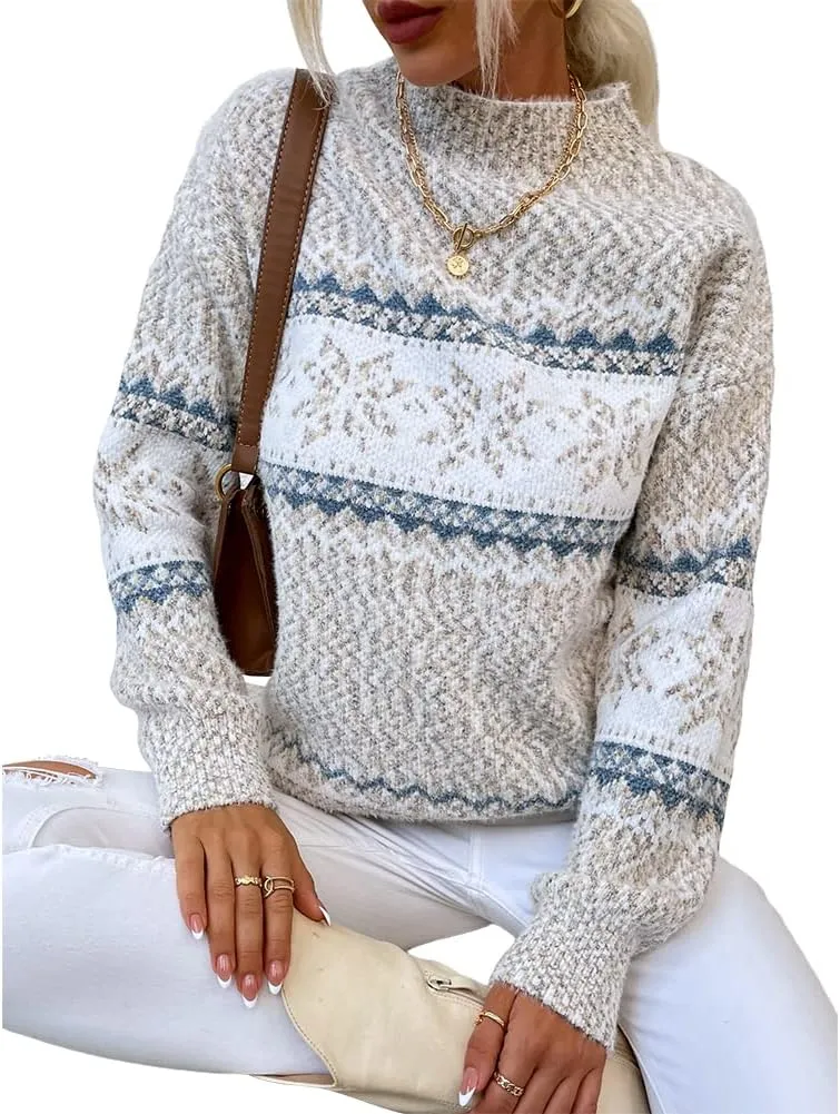 JUNBOON Women’s Casual Leopard Print Knitted Pullover Sweaters Long Sleeve Crew Neck Jumper Tops