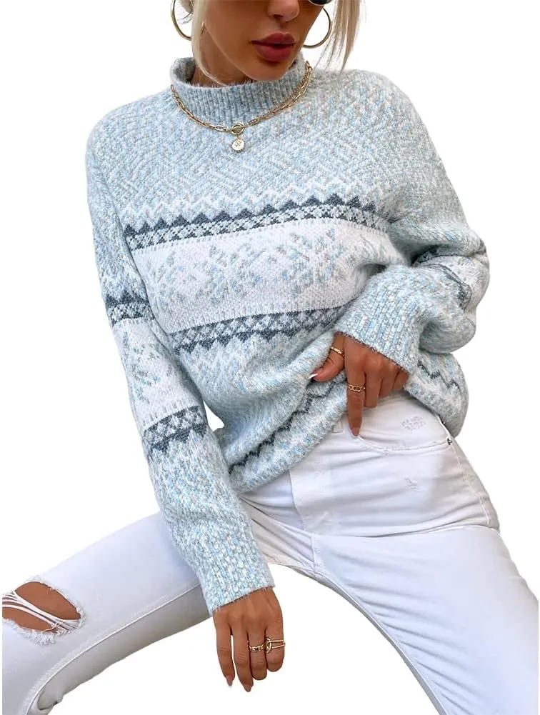 JUNBOON Women’s Casual Leopard Print Knitted Pullover Sweaters Long Sleeve Crew Neck Jumper Tops