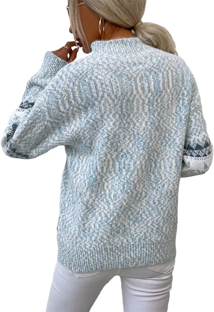JUNBOON Women’s Casual Leopard Print Knitted Pullover Sweaters Long Sleeve Crew Neck Jumper Tops