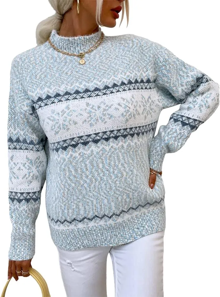 JUNBOON Women’s Casual Leopard Print Knitted Pullover Sweaters Long Sleeve Crew Neck Jumper Tops