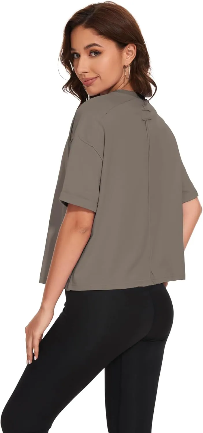 KAKALOT Women's Oversized Cropped Tops Short Sleeve Crewneck Workout Crop Tee Loose Fit Summer T-Shirts