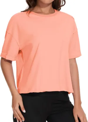 KAKALOT Women's Oversized Cropped Tops Short Sleeve Crewneck Workout Crop Tee Loose Fit Summer T-Shirts