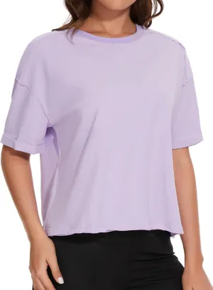 KAKALOT Women's Oversized Cropped Tops Short Sleeve Crewneck Workout Crop Tee Loose Fit Summer T-Shirts