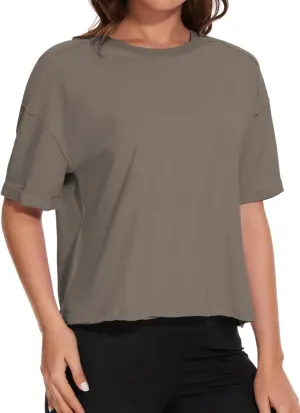 KAKALOT Women's Oversized Cropped Tops Short Sleeve Crewneck Workout Crop Tee Loose Fit Summer T-Shirts
