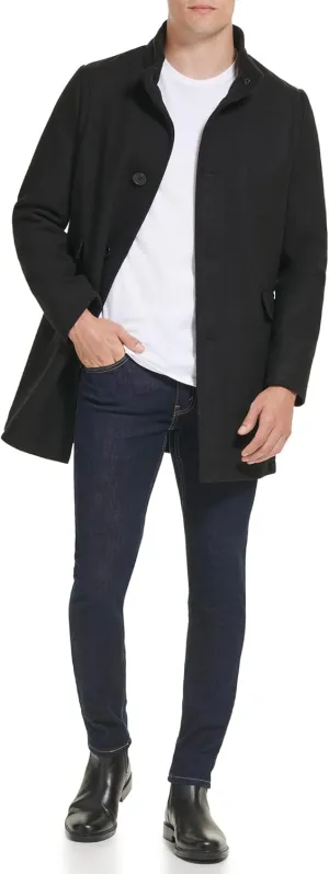Kenneth Cole Men's Wool Blend Quilted Lined Double Breasted Overcoat, Black, Medium