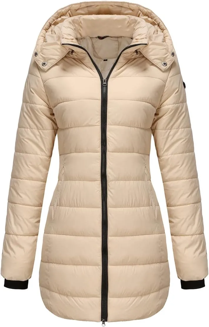 Kubbon Women’s Puffer Jacket Winter Thickened Warm Down Coats Casual Long Sleeve Padded Coats Outwear with Pockets
